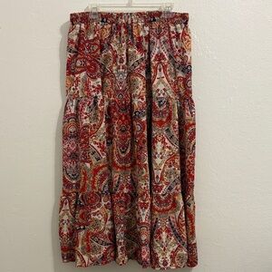 SHEIN CURVE Red and Cream Paisley Midi Skirt